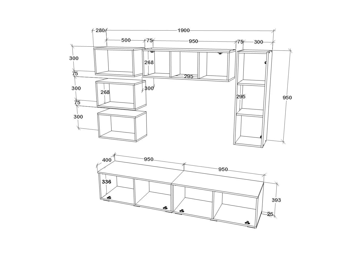 Living Kos haaus V14, Alb/Stejar Artisan, L 190 cm