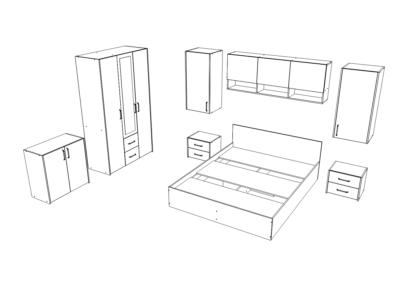 Set dormitor haaus Malmo V14, Pat 200 x 140 cm, Stejar Artisan/Argila