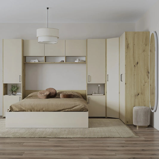 Set dormitor haaus Malmo V15, Pat 200 x 140 cm, Stejar Artisan/Argila