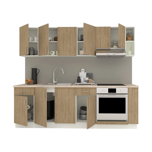 Set Bucatarie haaus Karo V17, Lemn Natural/Alb, Blat Thermo 28 mm, L 240 cm