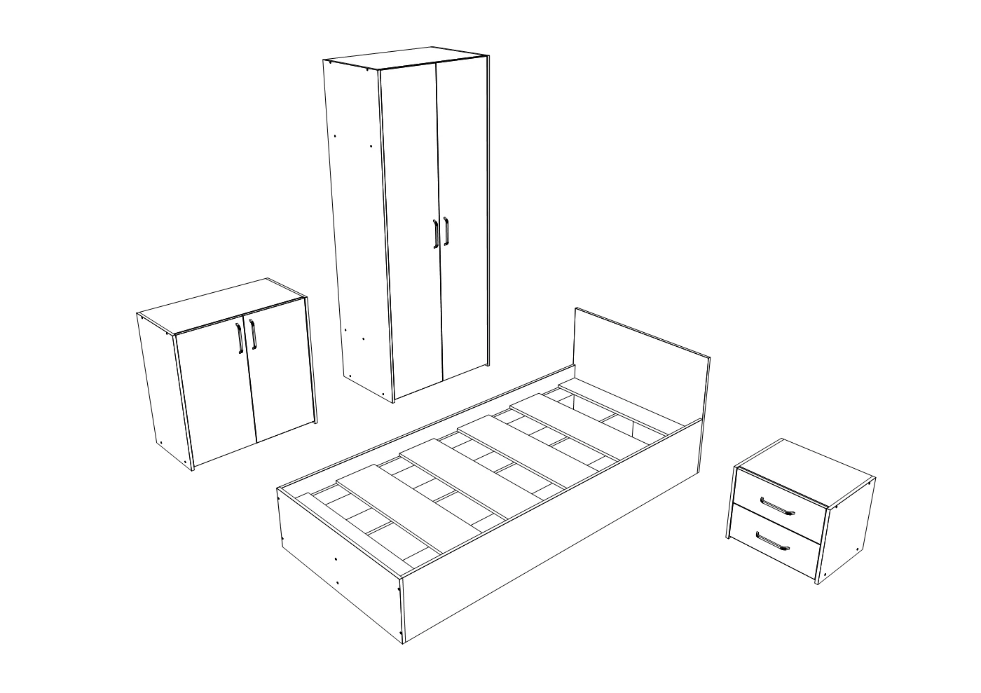 Set dormitor haaus Malmo V19, Pat 200 x 90 cm, Stejar Alb/Antracit
