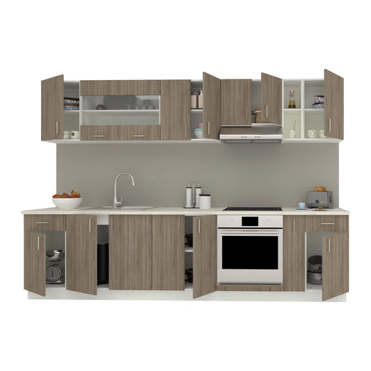Set Bucatarie haaus Karo V25, Stejar Sonoma Inchis/Alb, Blat Thermo 28 mm, L 300 cm