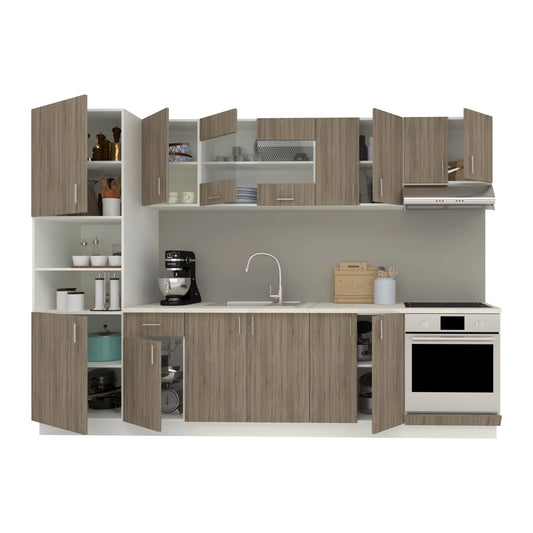 Set Bucatarie haaus Karo V27, Stejar Sonoma Inchis/Alb, Blat Thermo 28 mm, L 300 cm