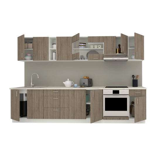 Set Bucatarie haaus Karo V28, Stejar Sonoma Inchis/Alb, Blat Thermo 28 mm, L 320 cm