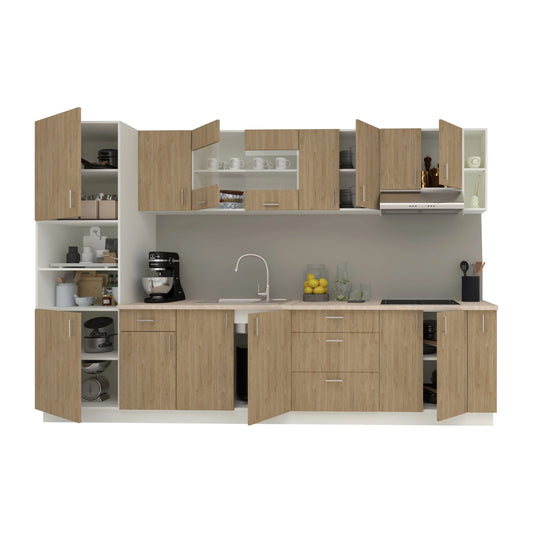Set Bucatarie haaus Karo V29, Lemn Natural/Alb, Blat Thermo 28 mm, L 320 cm