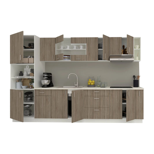 Set Bucatarie haaus Karo V29, Stejar Sonoma Inchis/Alb, Blat Thermo 28 mm, L 320 cm