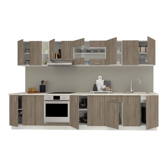 Set Bucatarie haaus Karo V32, Stejar Sonoma Inchis/Alb, Blat Thermo 28 mm, L 340 cm