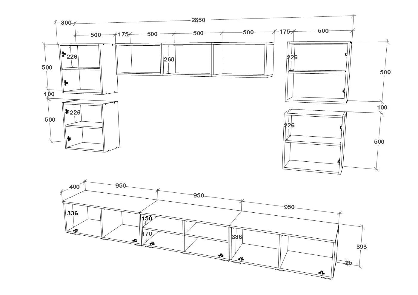 Living Kos haaus V2, Antracit/Stejar Artisan, L 285 cm