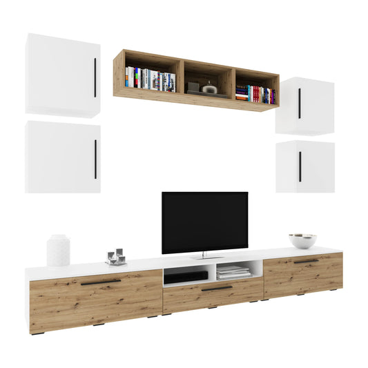 Living Kos haaus V3, Alb/Stejar Artisan, L 285 cm