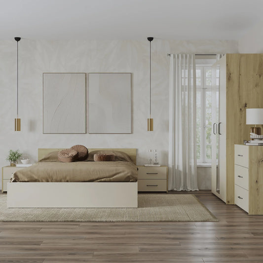 Set dormitor haaus Malmo V4, Pat 200 x 140 cm, Stejar Artisan/Argila