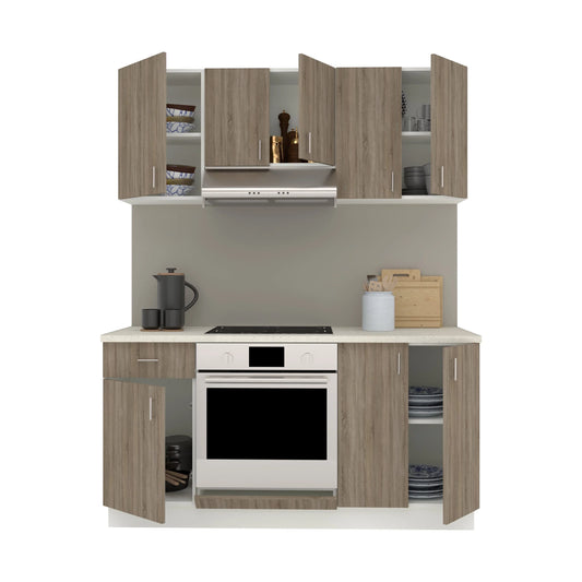 Set Bucatarie haaus Karo V6, Stejar Sonoma Inchis/Alb, Blat Thermo 28 mm, L 160 cm