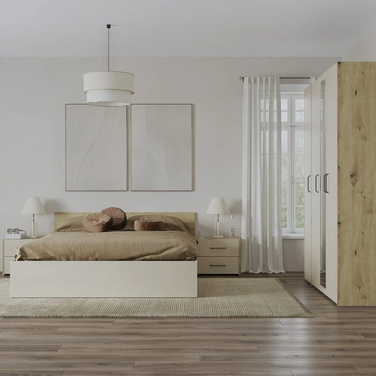 Set dormitor haaus Malmo V7, Pat 200 x 140 cm, Stejar Artisan/Argila