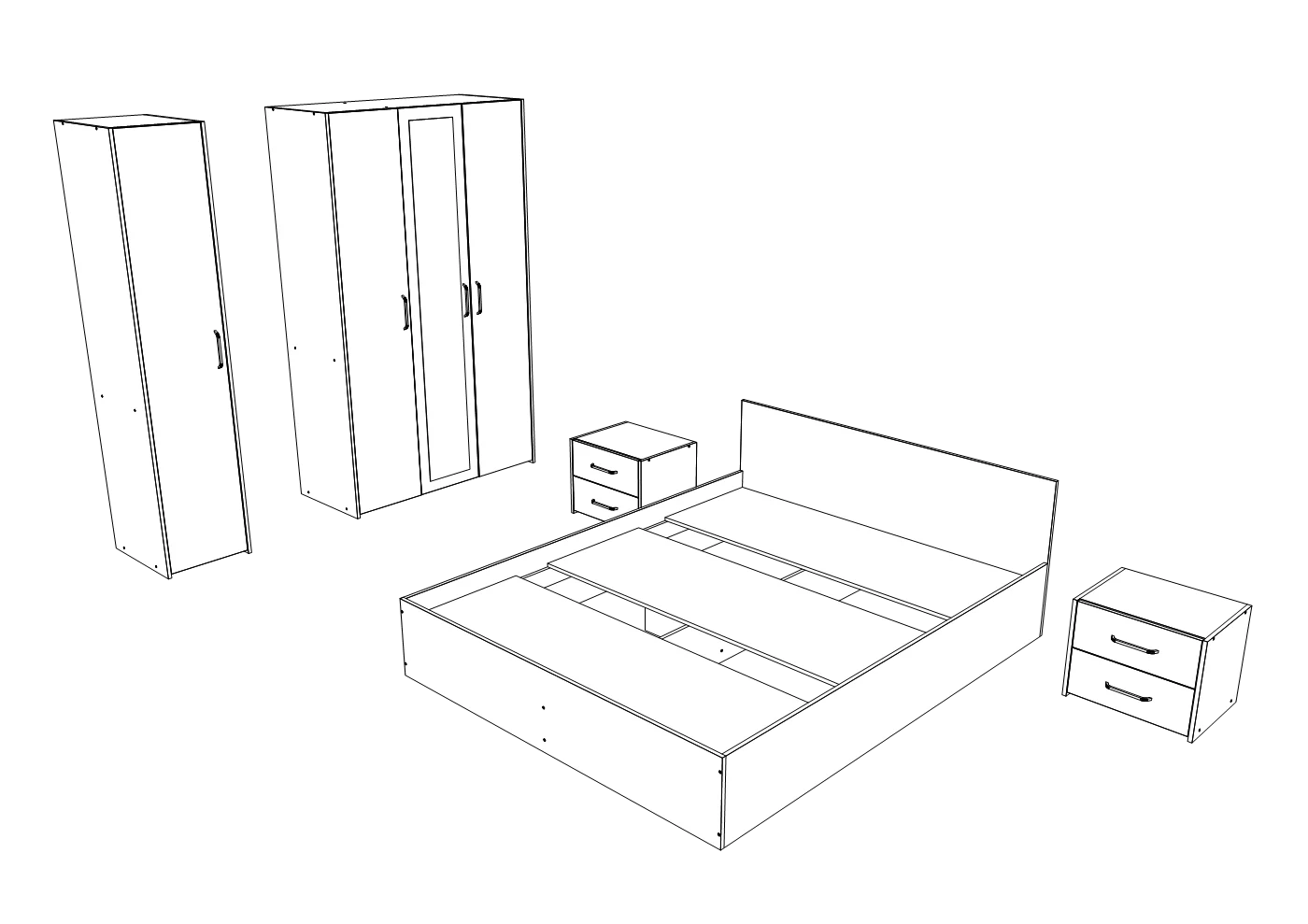 Set dormitor haaus Malmo V7, Pat 200 x 140 cm, Stejar Alb/Antracit
