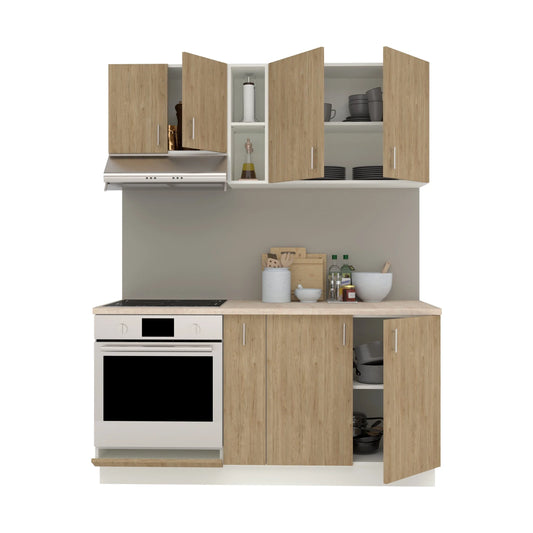 Set Bucatarie haaus Karo V7, Lemn Natural/Alb, Blat Thermo 28 mm, L 160 cm