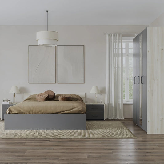 Set dormitor haaus Malmo V7, Pat 200 x 160 cm, Stejar Alb/Antracit