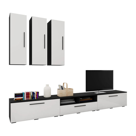 Living Kos haaus V7, Negru/Alb Lucios, MDF, L 285 cm