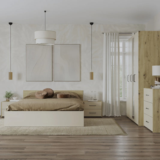 Set dormitor haaus Malmo V8, Pat 200 x 140 cm, Stejar Artisan/Argila