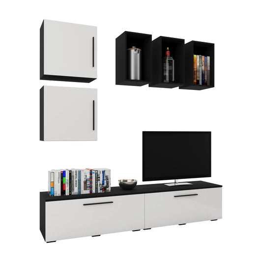 Living Kos haaus V8, Negru/Alb Lucios, MDF, L 190 cm