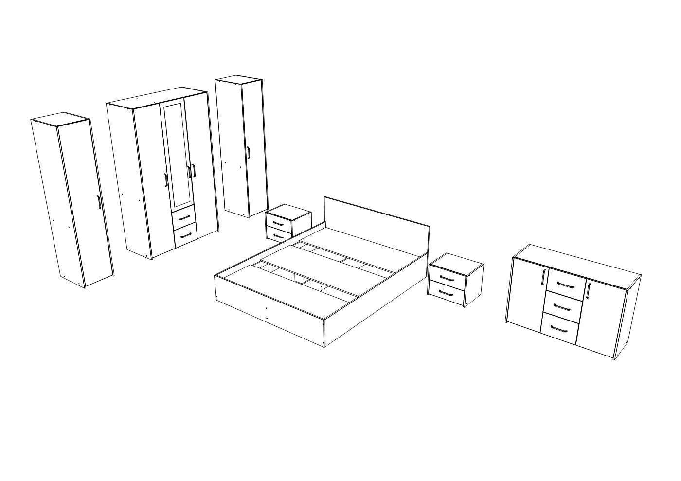 Set dormitor haaus Malmo V9, Pat 200 x 160 cm, Stejar Alb/Antracit
