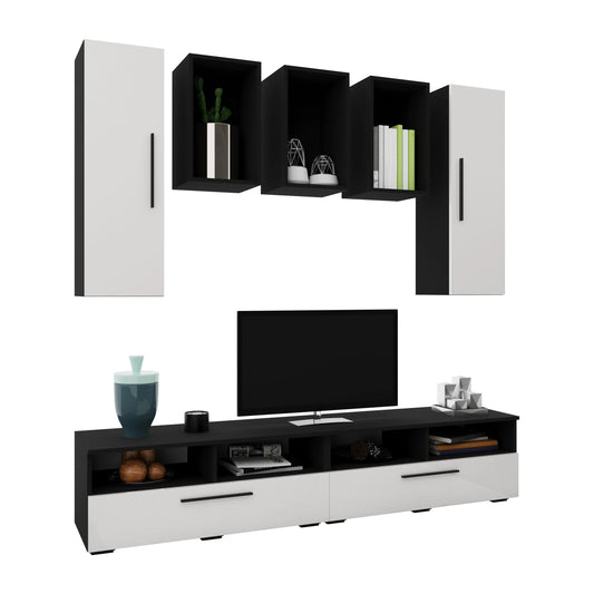 Living Kos haaus V9, Negru/Alb Lucios, MDF, L 190 cm