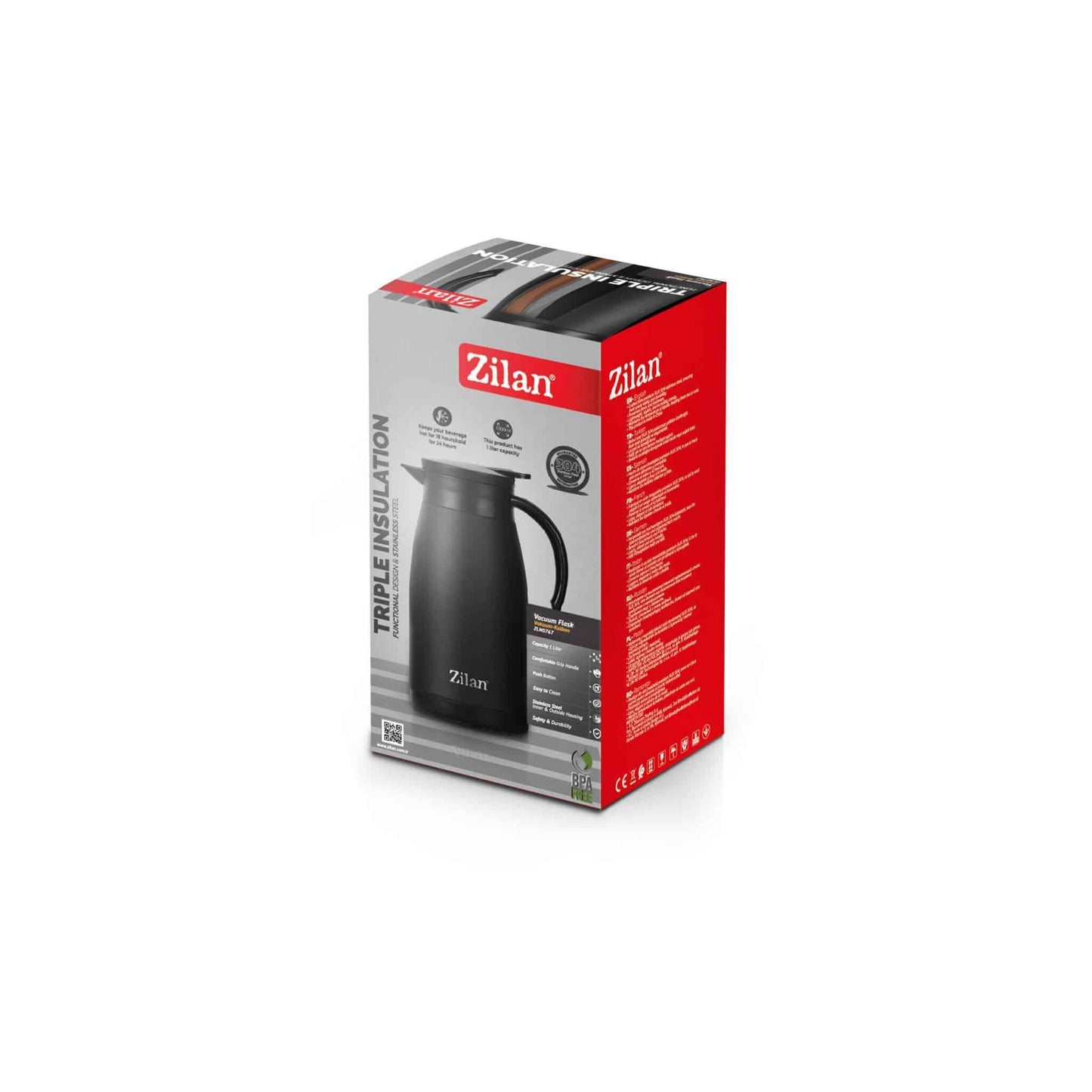 Termos tip ceainic ZILAN, capacitate 1L, negru / ZLN 0767 - 221.ro