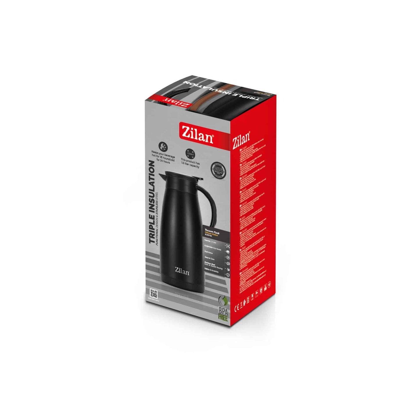 Termos tip ceainic ZILAN, capacitate 1.5L, negru / ZLN 0781 - 221.ro