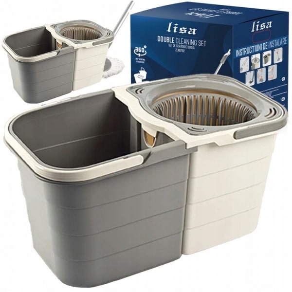 Mop rotativ 360grade, cu doua recipiente pentru apa, LISA / ZLN 0792