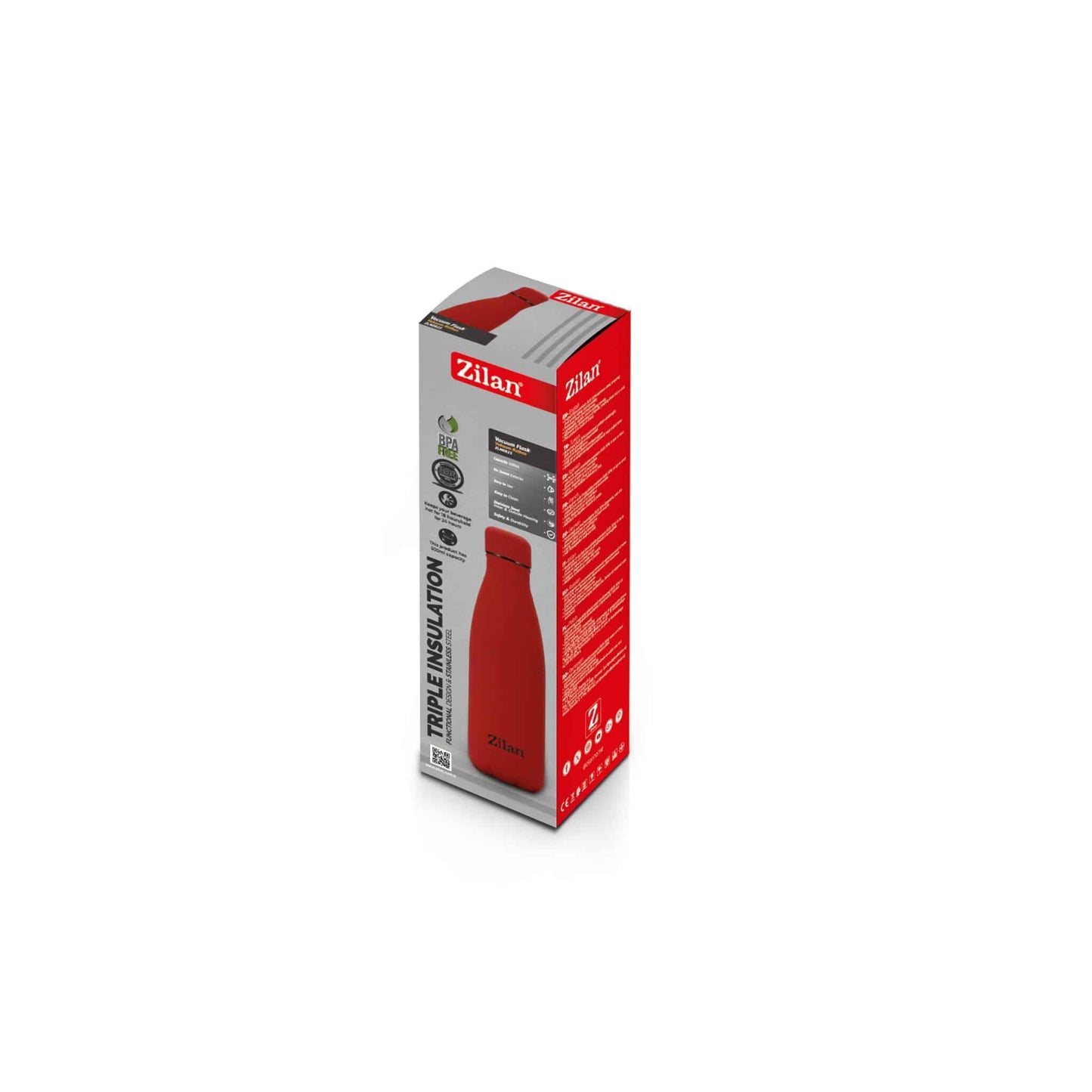Termos tip sticla, interior inox, capacitate 500ml ZILAN, rosu / ZLN 0823 - 221.ro