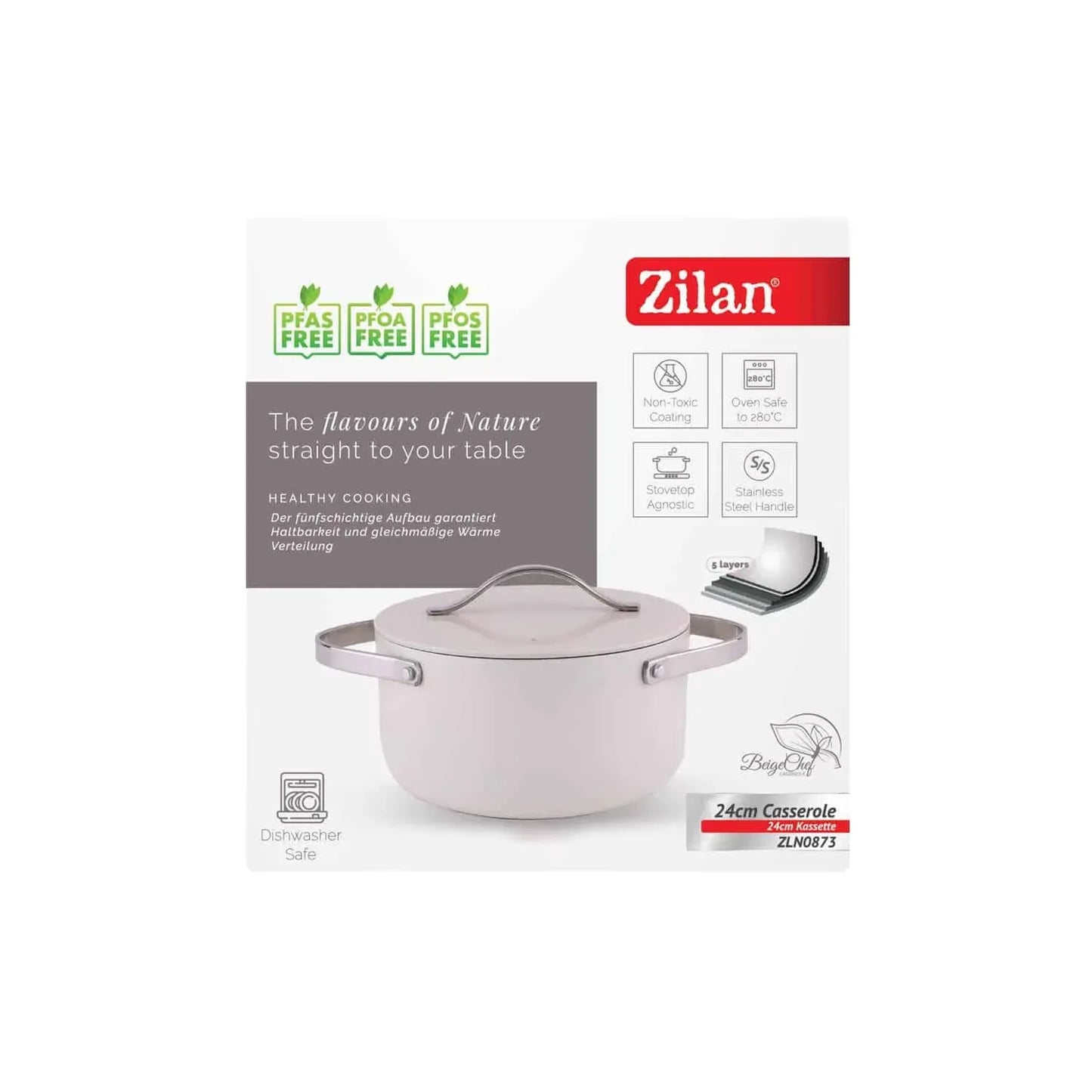 Oala cu capac ZILAN, interior din ceramica, diametru 24cm, capacitate 4l, crem / ZLN 0873 - 221.ro