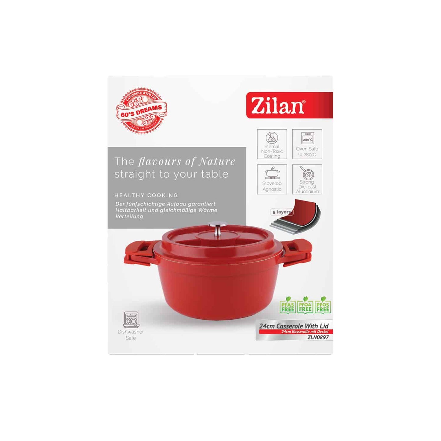 Oala cu capac ZILAN, din ceramica, diametru 24cm, capacitate 3.5l, rosu / ZLN 0897