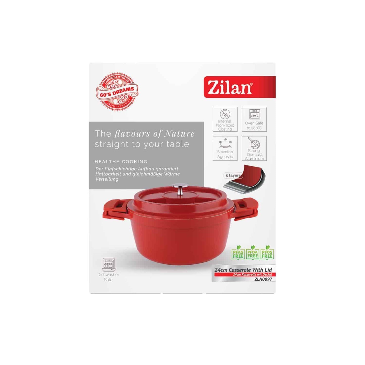 Oala cu capac ZILAN, din ceramica, diametru 24cm, capacitate 3.5l, rosu / ZLN 0897 - 221.ro