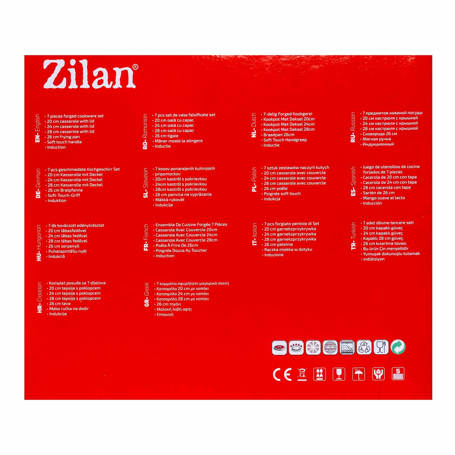 Set oale, 7 piese din aluminiu,compus din 3 oale cu manere ,1 tigaie, 3 capace sticla termorezistent / ZLN 0959