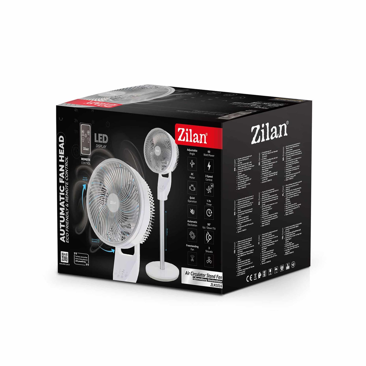 Ventilator cu picior, 3 trepte de viteza, putere 60W, timer 1-7H ZILAN / ZLN 1016