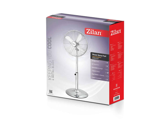 Ventilator inox cu picior, putere 50 W, cu 3 trepte de viteza, oscilatie automata, debit 6000mc/h, maner pentru transport facil, 4 pozitii de ajustare pe verticala, inaltime reglabila 88-120 cm / ZLN-1112 - 221.ro