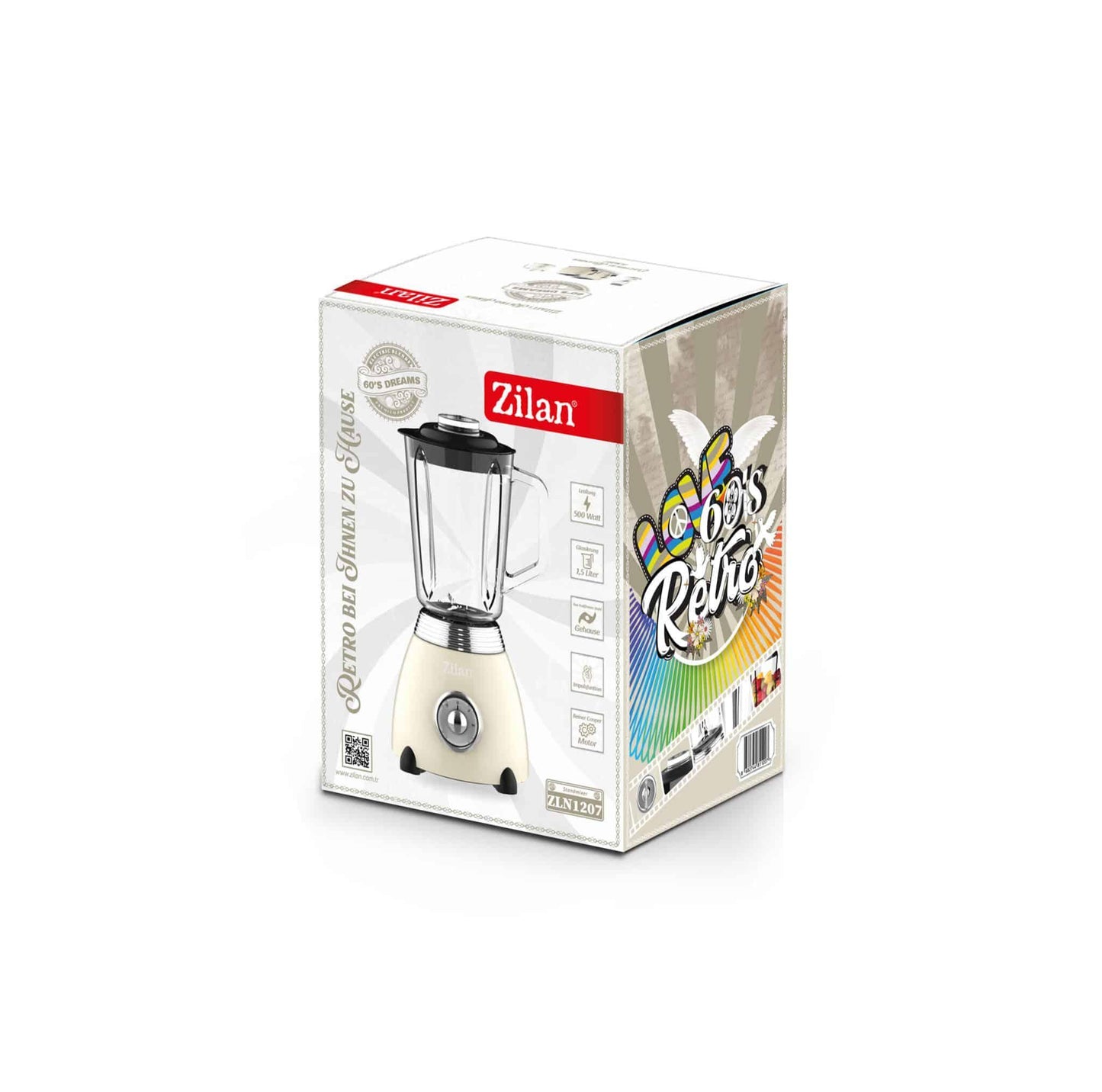 Blender RETRO, capacitate 1.5 L, putere 500W, lame din otel, crem ZILAN / ZLN 1207 - 221.ro