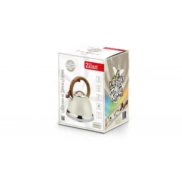 Ceainic din inox cu fluier RETRO capacitate 3.5l, exterior polishat, crem ZILAN / ZLN 1290 - 221.ro