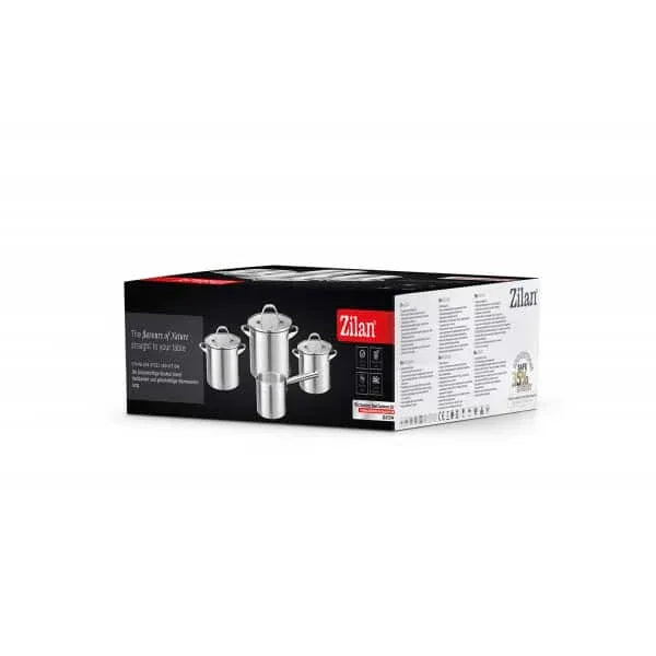 Set oale, 7 piese din inox, compus din 3 x oale, 1x cratita cu coada si 3 x capace sticla ZILAN / ZLN 1344 - 221.ro