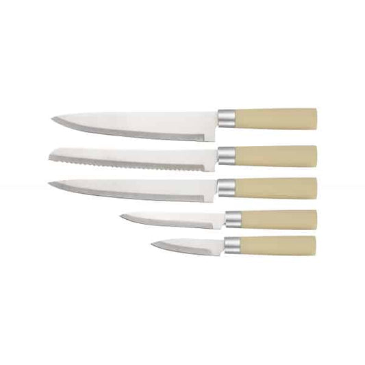 Set 5 cutite din otel inoxidabil, plus suport, crem ZILAN / ZLN 1610