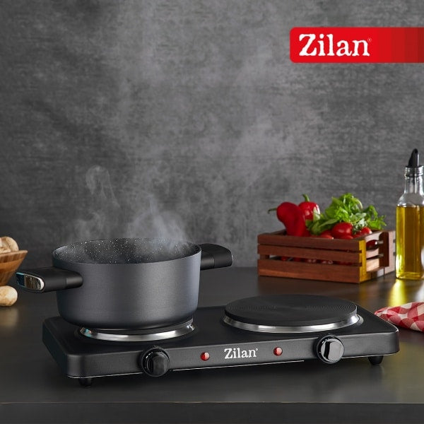 Plita electrica, dimensiuni 44 x 25 x 7 cm, negru, cu 2 ochiuri si termostat reglabil / ZLN 2844