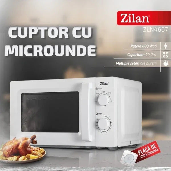 Cuptor cu microunde Zilan, putere 600w, capacitate 20l, alb / ZLN 4667 - 221.ro