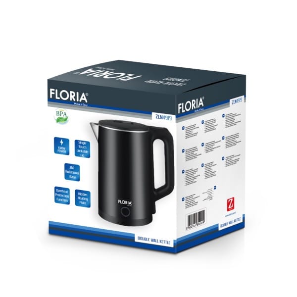 Fierbator electric, putere 1500W, capacitate 2 L, indicator luminos, negru / ZLN 4919