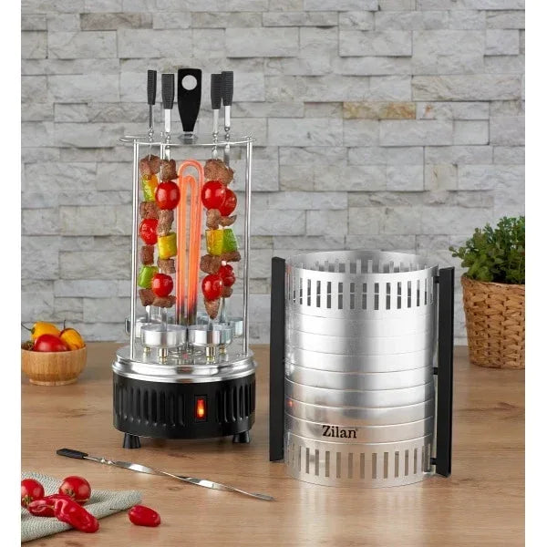 Gratar vertical, putere 900W, rotatie automata, 5 bete pentru frigarui, argintiu / ZLN 5565 - 221.ro