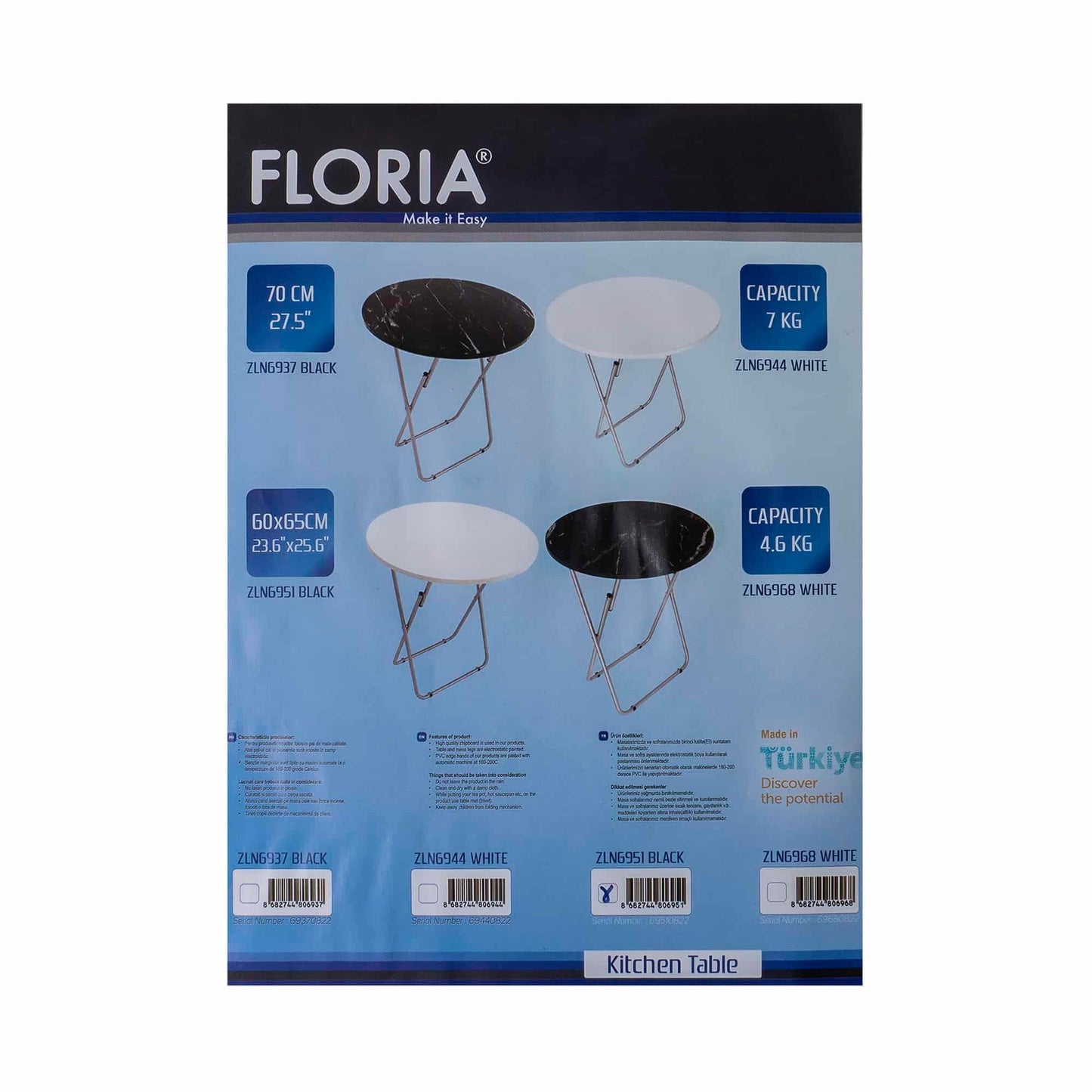 Masa plianta rotunda cu blat mdf, dimensiuni 60x65cm, alb / ZLN 6968 - 221.ro
