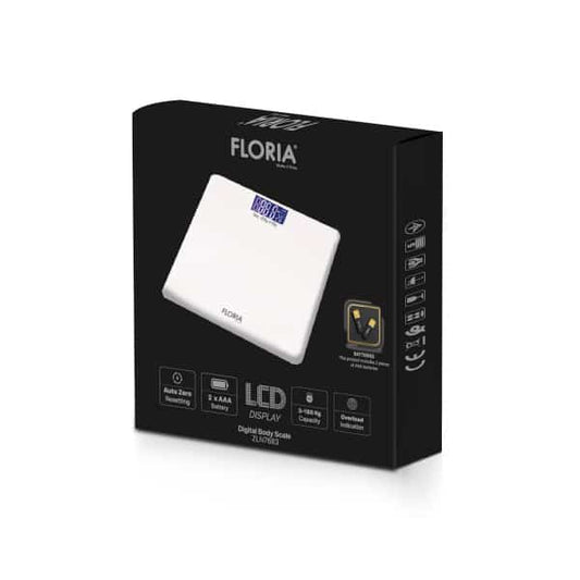 Cantar electronic de persoane, maxim 180kg, din sticla, alb, FLORIA / ZLN 7683