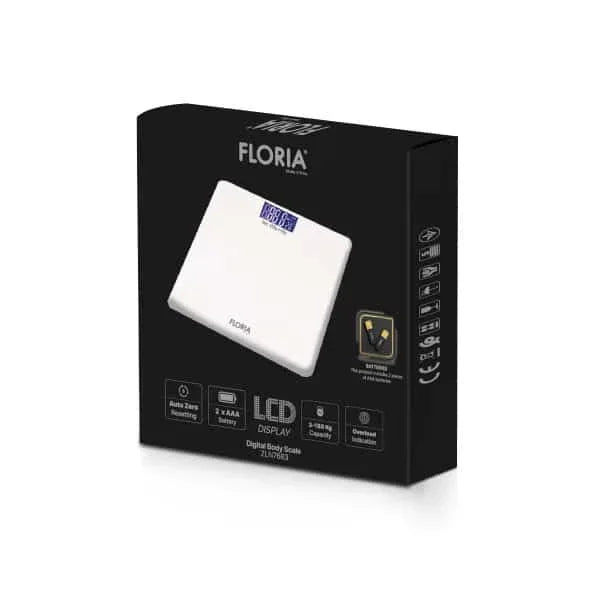 Cantar electronic de persoane, maxim 180kg, din sticla, alb, FLORIA / ZLN 7683 - 221.ro