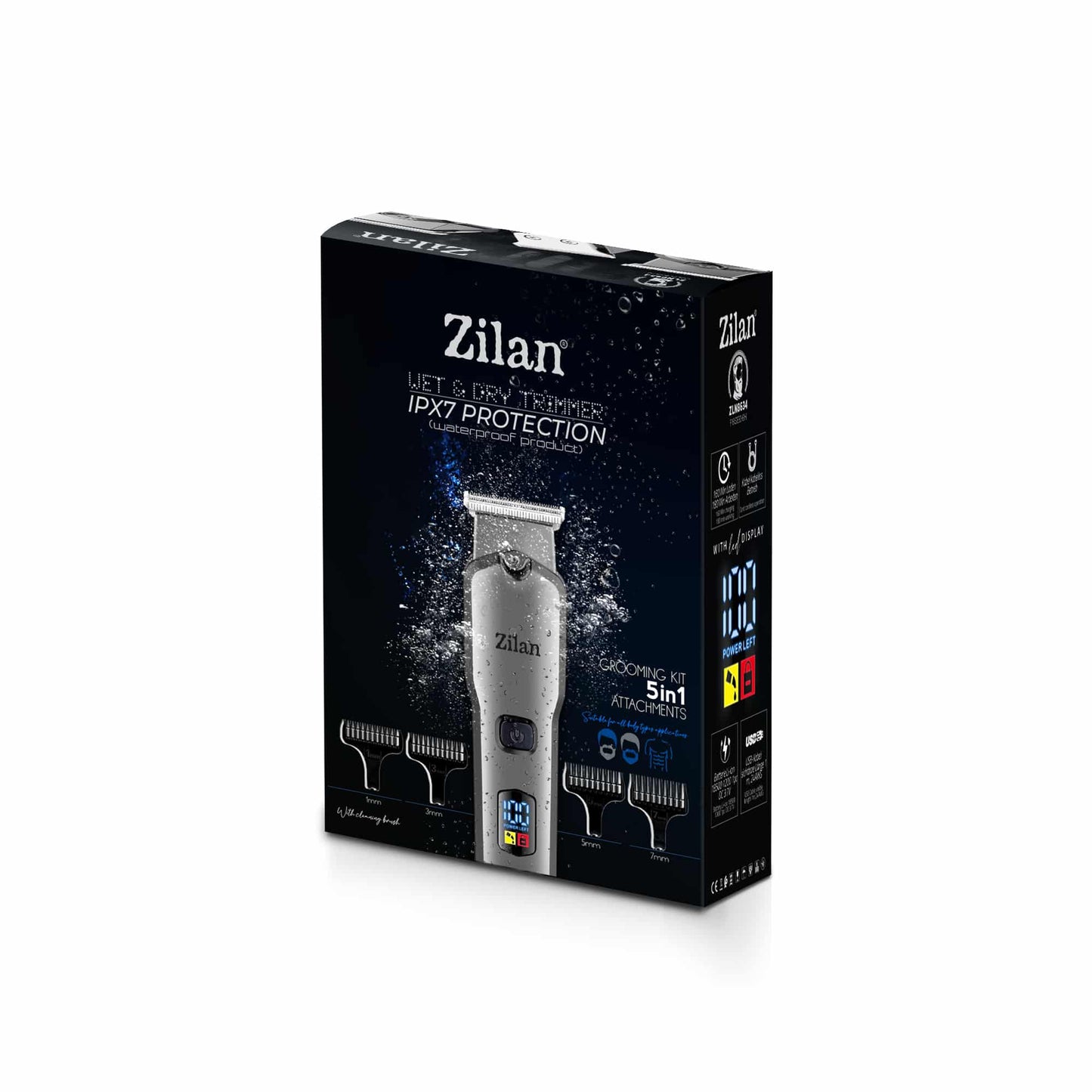 Aparat de tuns electric 5 in 1, pentru barbati reincarcabil IPX7, LED, gri / ZLN 8634
