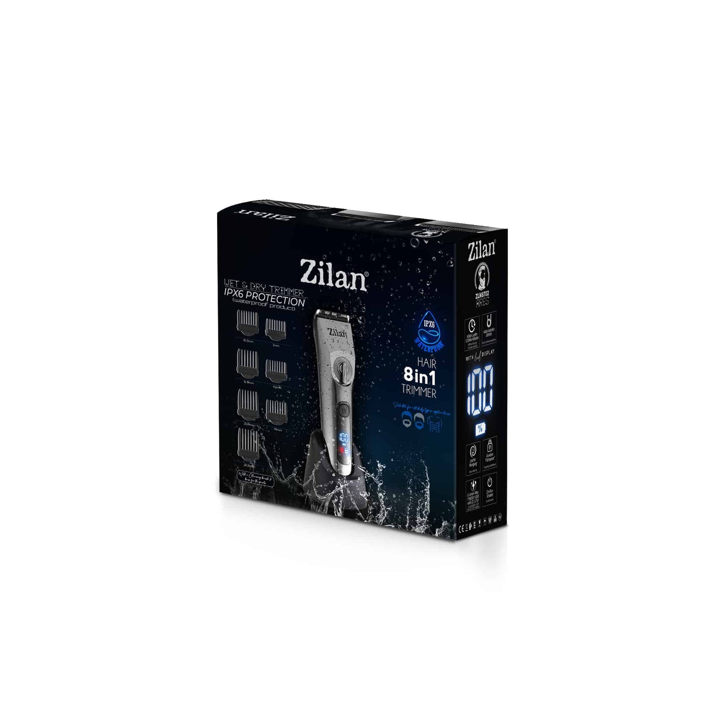 Aparat de tuns electric 8 in 1, pentru barbati reincarcabil IPX6, LED, gri / ZLN 8702