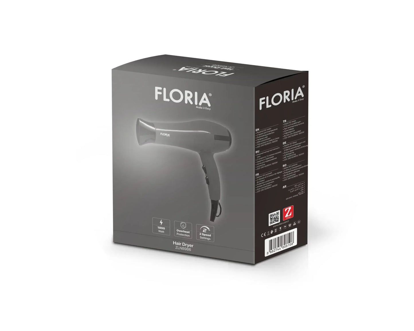 Uscator de par, putere 1800w, 2 trepte de viteza, gri FLORIA / ZLN 8986 - 221.ro