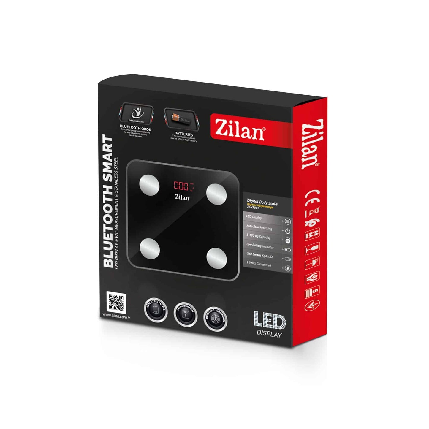 Cantar electronic de persoane, ZILAN maxim 180kg, sticla, negru / ZLN 9007 - 221.ro