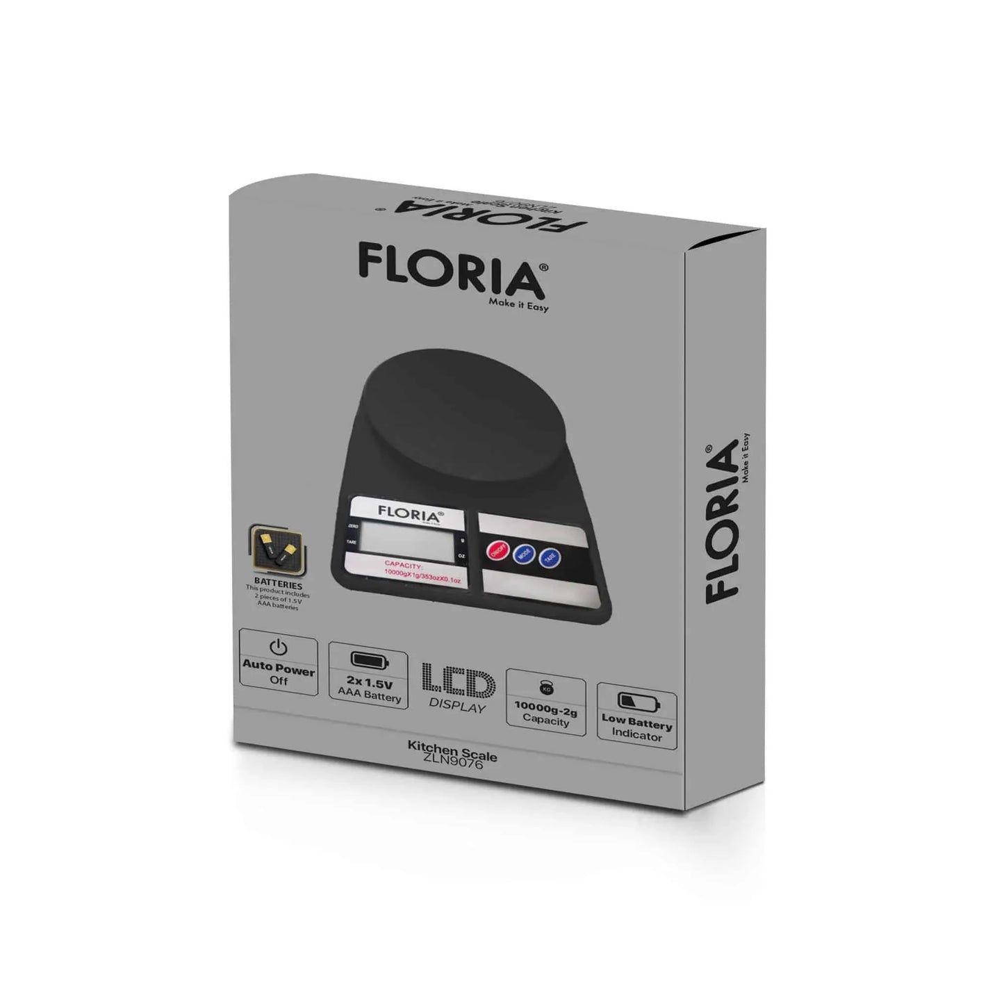 Cantar de bucatarie digital, maxim 10kg, negru FLORIA / ZLN 9076 - 221.ro
